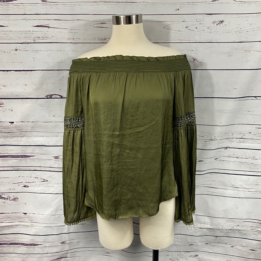 WHBM Olive Cold‎ Shoulder Blouse